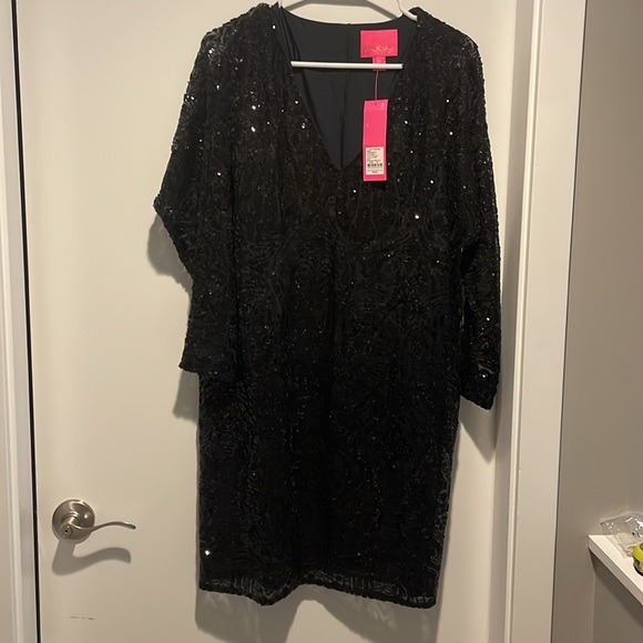 Lilly Pulitzer Leclair Sequin Dress in Onyx Sequin Sea Swirl Mesh - Picture 6 of 8